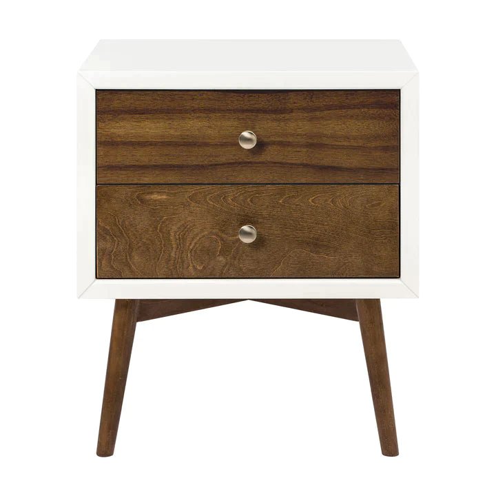 Babyletto Palma Nightstand with USB Port, Warm White/Natural Walnut