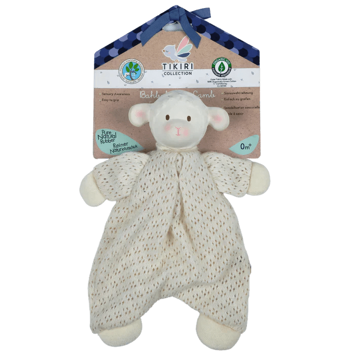 tikiri - Bahbah the Lamb Baby Lovey with Organic Natural Rubber Teether Head