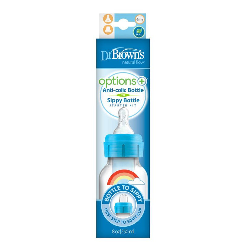 Dr. Brown’s - Natural Flow Anti - Colic Options+ Narrow Sippy Bottle Starter Kit, 8oz/250mL