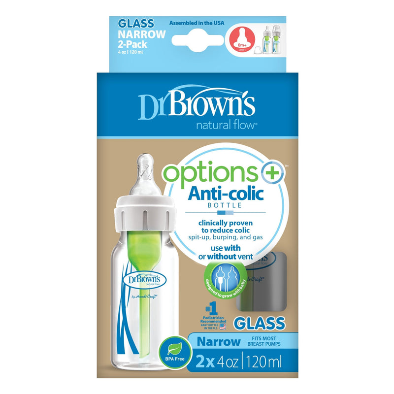 Dr. Brown’s Natural Flow Options+ Anti - colic GLASS Bottle, 4oz/120 ml