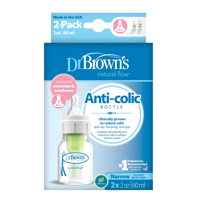 Dr. Brown’s - Natural Flow Options+ Preemie Baby Bottle, 2oz/60 ml, 2pk