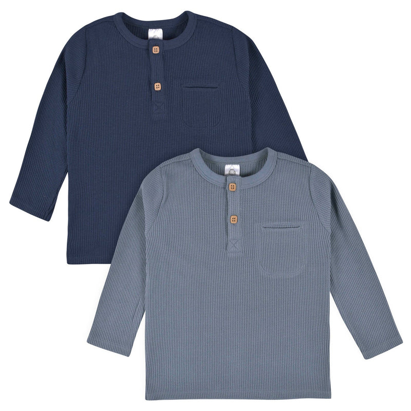 Gerber Childrenswear GRAY & BLUE 2PK WAFFLE KNIT HENLEYS