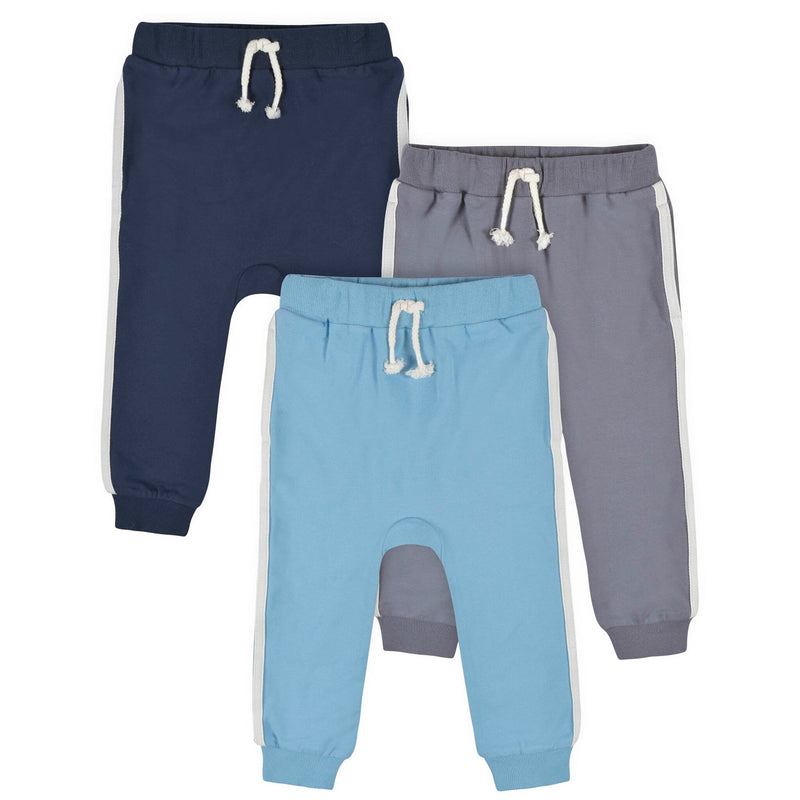 Gerber Childrenswear GRAY & BLUE 3PK JOGGERS