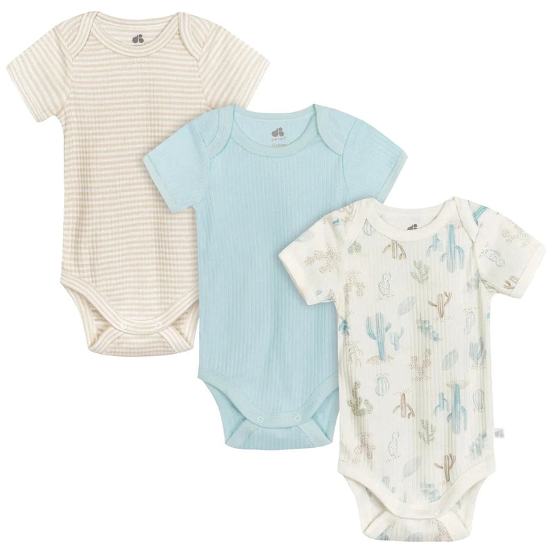 Just Born Just Born 3 - Pack Desert Cactus Short Sleeve Bodysuits