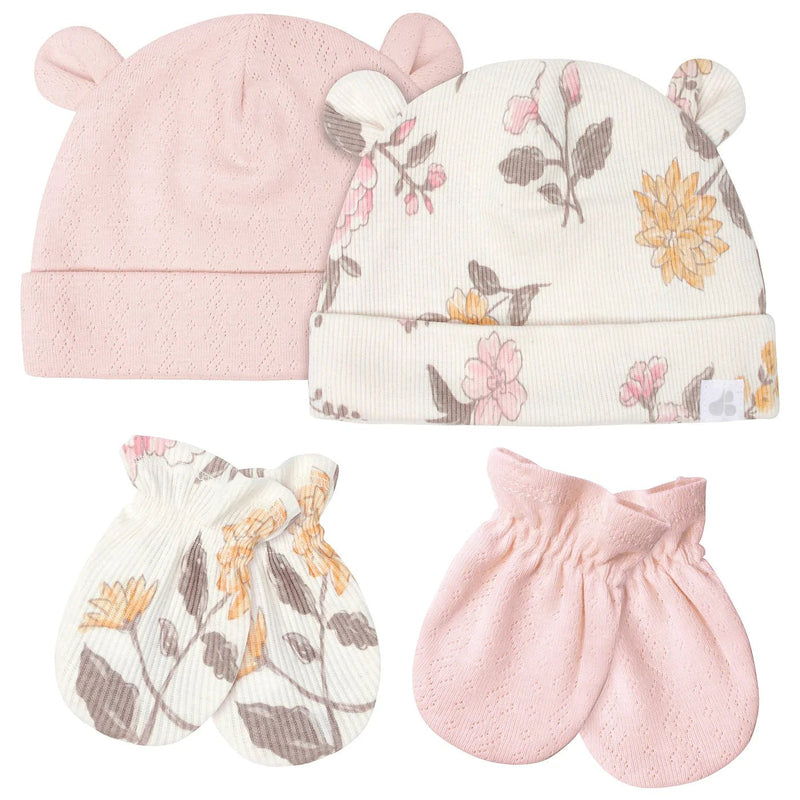 Gerber Childrenswear - Just Born 4 Piece Caps & Mittens Set