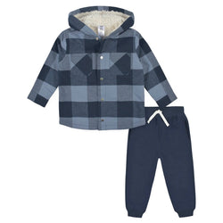 Gerber Childrenswear - Navy Plaid Jacket & Jogger 2 Pc Set