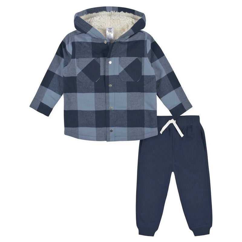 Gerber Childrenswear Navy Plaid Jacket & Jogger 2 Pc Set