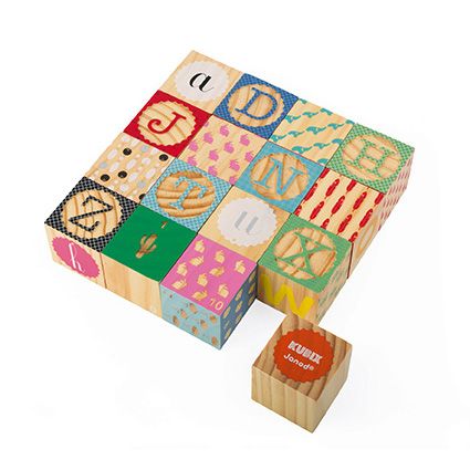 Janod - Kubix 16 Wood Alphabet Blocks