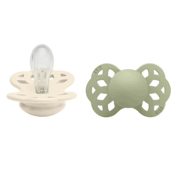 Sucette BIBS Infinity en silicone symétrique ivoire/sauge, lot de 2