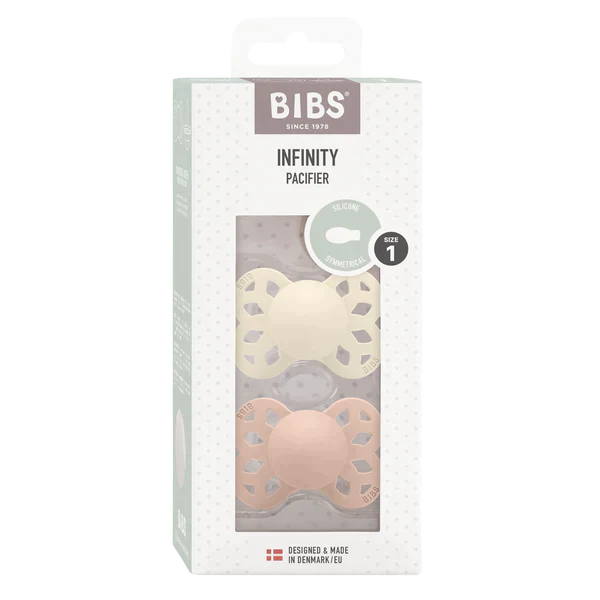 Sucette BIBS Infinity en silicone symétrique ivoire/blush, lot de 2