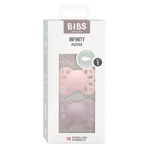 Sucette BIBS Infinity en silicone motif symétrique Blossom/Dusky Lilac, lot de 2