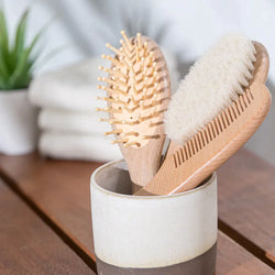 Lot de 3 brosses à cheveux en bois pour bébé