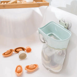 Ensemble de rangement pour jouets de bain avec gobelets et bateaux empilables