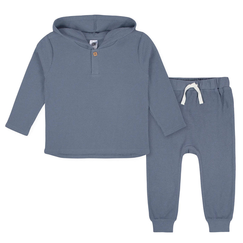 Ensemble 2 pièces sweat à capuche et jogging en tricot gaufré bleu