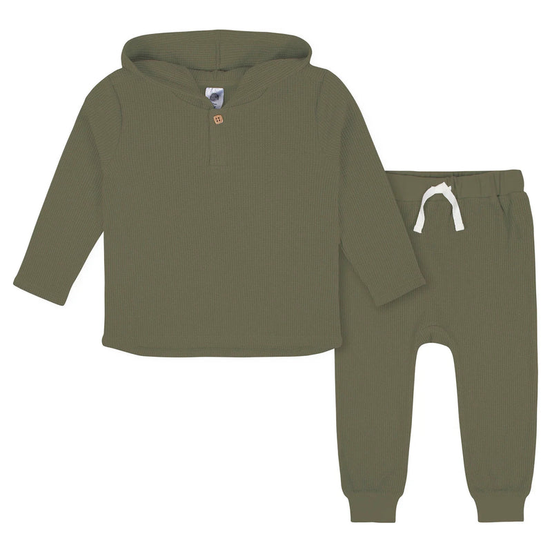 Ensemble 2 pièces sweat à capuche et jogging en tricot gaufré vert