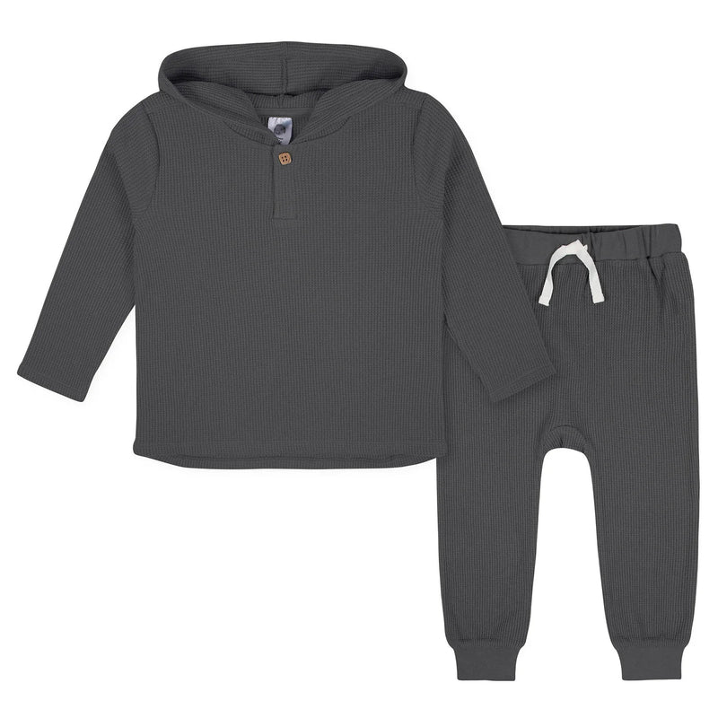 Ensemble 2 pièces sweat à capuche et jogging en tricot gaufré anthracite pour garçon