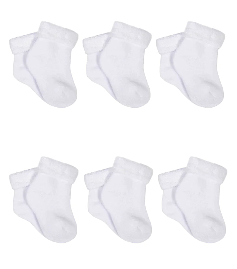 6 Pack Baby White Terry Socks 0-9M