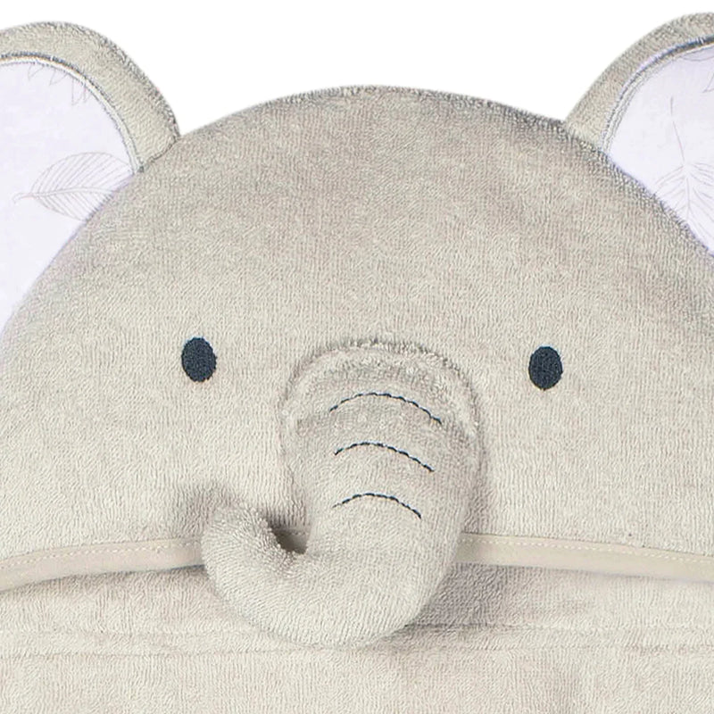 Serviette de bain à motif éléphant et feuilles naturelles neutres pour bébé nouveau-né